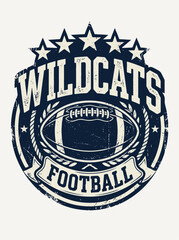 Fototapeta premium Wildcats Football Emblem with Distressed Texture and Stars in a Circular Badge Design
