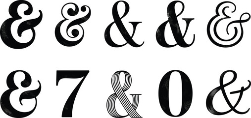 Ampersand typography symbol set featuring elegant black and gray decorative vector icons for branding, lettering, logos, and creative design projects. © Golapi