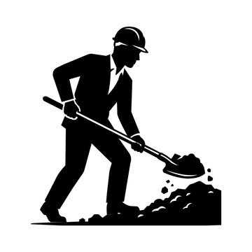 Construction Worker Digging Ground With Shovel Silhouette Vector. Resizable and editable, EPS 10.