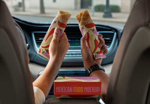 Mexican Food Takeaway with Wrap and Packaging Box Mockup