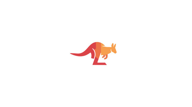 Kangaroo silhouette logo with orange gradient.