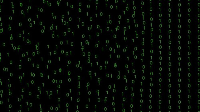 Green binary code numbers falling on dark background for matrix cyber security technology concept