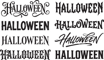 Obraz premium Spooky Halloween Typography Lettering Black Text Vector Set