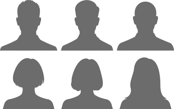 Avatar profile placeholder icon set featuring headshot silhouettes for user accounts, social media, contacts, and editable user interface design.