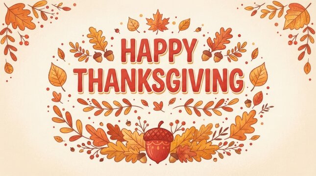 Happy thanksgiving greeting card design with colorful autumn leaves and fall foliage