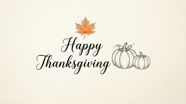Elegant happy thanksgiving greeting card design with a maple leaf and decorative pumpkins