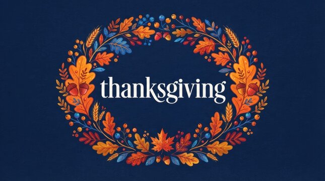 Elegant thanksgiving greeting card design with a colorful autumn leaf wreath frame