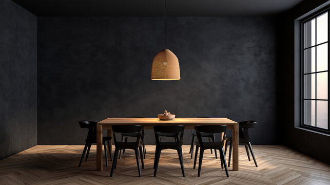 Modern Dining Room with Wooden Table and Pendant Light