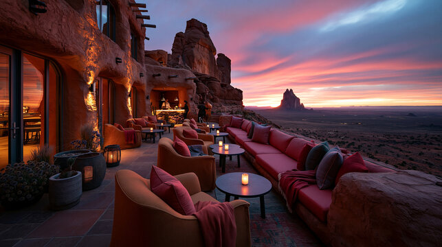 Luxury Desert Resort Lounge at Sunset