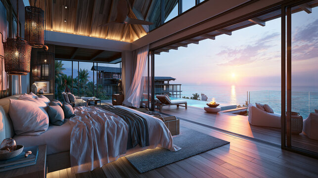 Luxury Oceanfront Master Bedroom Suite at Sunset