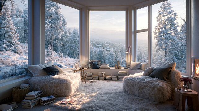 Luxury Winter Retreat with Snowy Forest Views