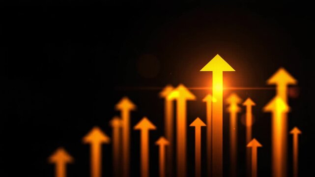 Digital Growth Illustration with Glowing Upward Arrows and Innovation