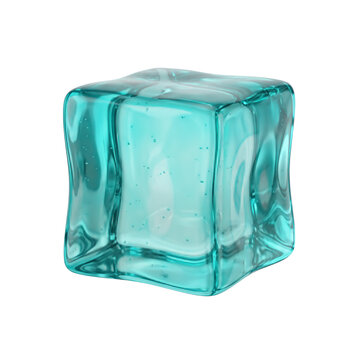 Squishy squeezed teal jelly gel cube with flexible translucent deformation, isolated on transparent background design element