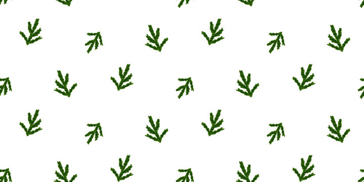 Tiny Evergreen Sprig Seamless Pattern, Minimal Hand Drawn Winter Botanical Print for Fabric, Wallpaper, Packaging and Christmas Stationery