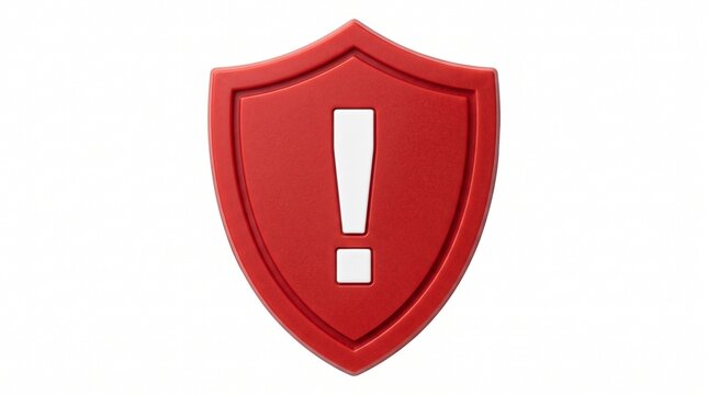 Red shield with white exclamation mark icon on white background with shield containing displays red illustration protection emergency symbolism