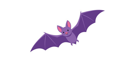 Fototapeta premium Cute purple bat flying with open wings, isolated on white background in flat vector cartoon illustration style.