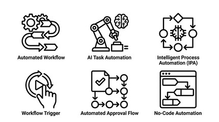 Fototapeta premium AI and Business Process Automation Icons Set
