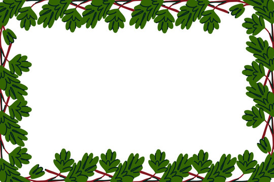 Elegant Evergreen Botanical Border Frame, Hand Drawn Christmas Greenery Illustration for Holiday Invitations, Greeting Cards, Menus and Seasonal Stationery