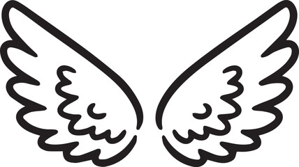 Obraz premium Detailed black and white vector line art of angel wings, symbolizing freedom, spirituality, protection, or a memorial tribute