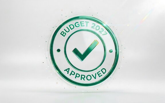 Approved budget stamp with green checkmark representing financial approval