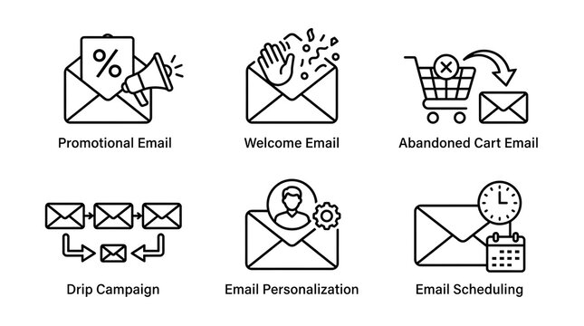 Email Marketing and Automation Line Icons Set