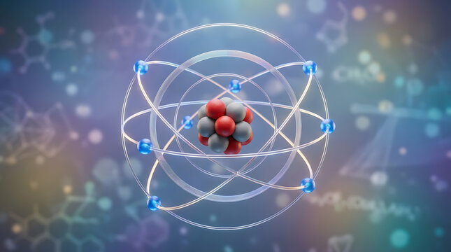 Detailed atomic structure with orbiting electrons showcasing scientific principles and energy dynamics