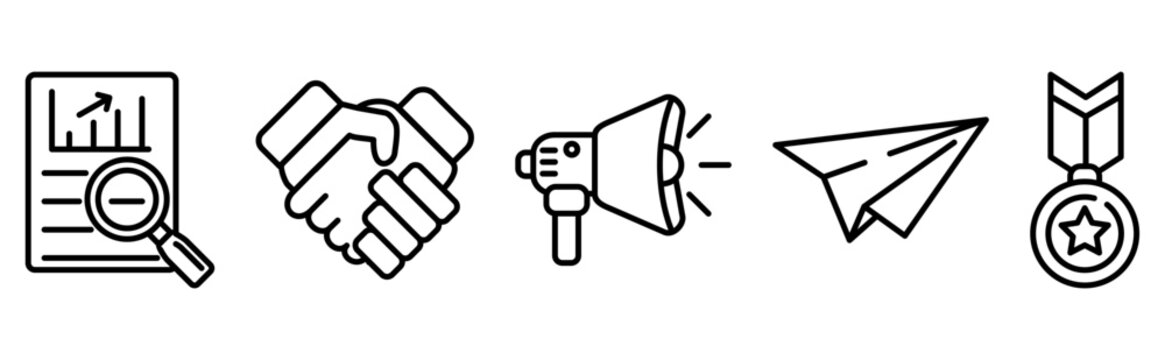 Business Partnership, Growth Analysis, and Marketing Concept Icon Set 