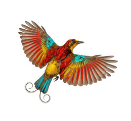 Obraz premium Colorful bird of paradise in flight isolated on transparent background