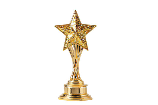 Golden star trophy gleams with polished elegance isolated on transparent background.