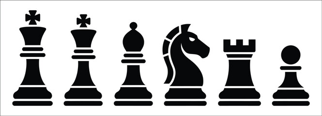 Chess icon set, modern flat and outline style collection featuring chess pieces and board strategy symbols, minimalist game interface, editable tournament graphics, isolated vector illustration design © Alisa