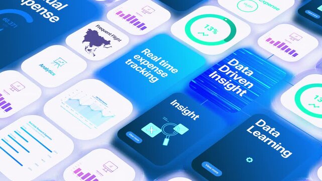 Transparent Isometric UI UX dashboard animation showing data analytics and finance charts loop