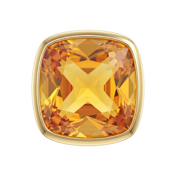 Cushion Cut Golden Yellow Sapphire Gemstone Pendant in Minimal Bezel, Translucent Crystal, Isolated Design Element