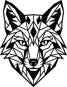 Geometric low poly fox head vector illustration for abstract wild animal logo modern line art tattoo and geometric emblem design