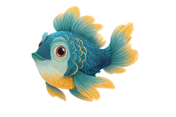 Fototapeta premium Vibrant blue and yellow fish isolated on transparent background.