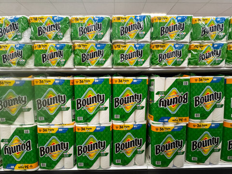 Mesa, Arizona - July 23, 2026: Large packs of Bounty Paper towels brand at a Target store