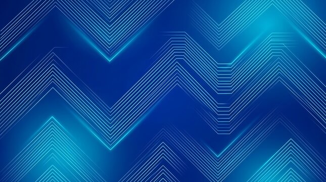 Abstract geometric chevron pattern with glowing blue lines on deep blue gradient background, futuristic digital design