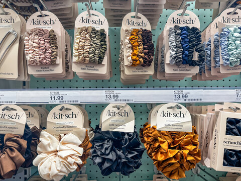 Mesa, Arizona - July 23, 2026: Display of Kitsch brand scrunchies and hair accessories at a Target store