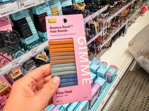Mesa, Arizona - July 23, 2026: Gimme brand hair bands scrunchies accessories at a Target store