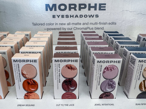 Mesa, Arizona - July 23, 2026: Morphe brand eyeshadows in various colors at a Target store