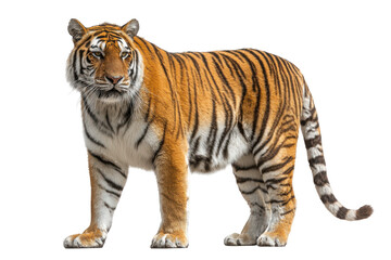 Obraz premium Majestic regal tiger standing poised alone isolated on transparent background.