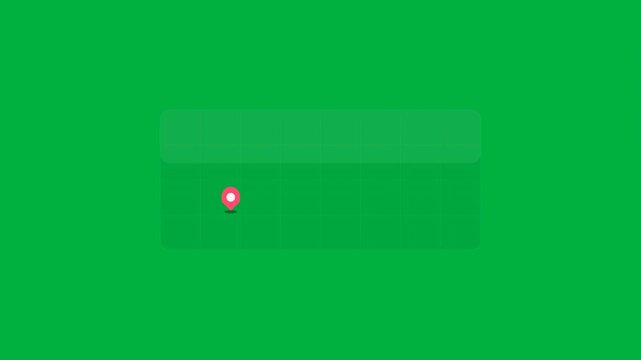 Minimalist digital map animation with multiple pin destination drops, path connection line