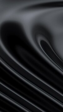 Abstract reflective ripples and dark liquid waves flowing across a black satin-like surface, 3D render seamless Vertical video.