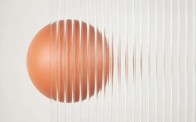 Fototapete 3D Abstract orange sphere behind glass slats. Modern geometric 3D art with distorted visual effect.  © Sajjad
