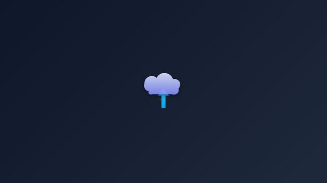Digital cloud storage uploading progress animation featuring blue arrow rising into simple minimalist floating icon design