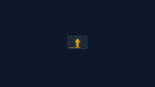 Uploading progress bar animation showing an orange arrow moving upward within a digital video interface design