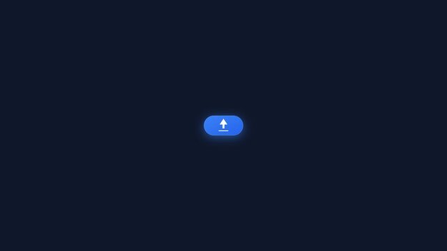 Blue upload button icon glowing in dark digital motion footage for modern user interface design elements