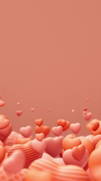 Cloud of pink pulsating hearts on a pink background, Valentine s Day 3D loop animation. Vertical video.