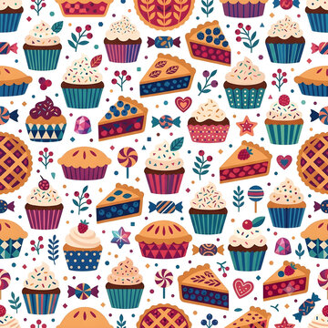 seamless pattern with cupcakes
