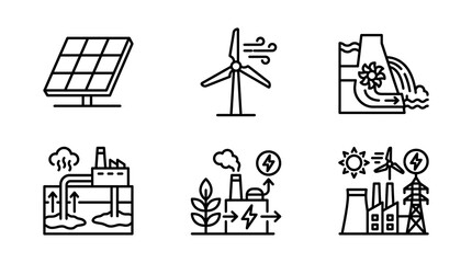 Fototapeta premium Renewable Energy and Sustainable Power Line Icon Set
