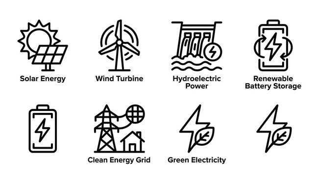 Renewable Energy and Green Power Line Icon Set